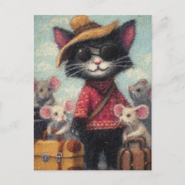 Svart katt och möss på vaccinering vykort (Framsida)