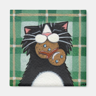 Svart katt- och pepparkakasnögubbemagnet magnet