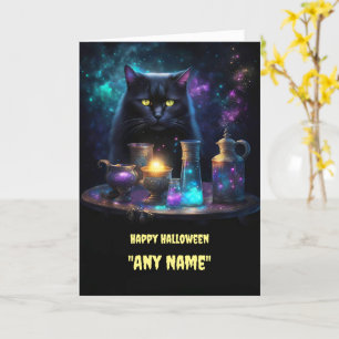 Svart katt och plattor av Halloween Personlig Namn Kort