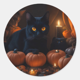 Svart katt och pumkin Halloween älskare Runt Klistermärke