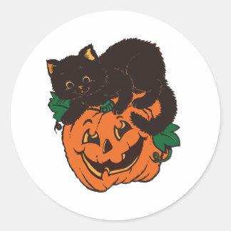 Svart katt och pumpa Halloween-dekal Runt Klistermärke