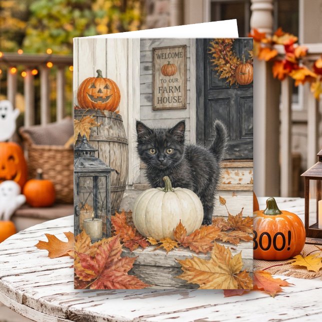 Svart katt och pumpa Halloween-färgsida Kort (Skapare uppladdad)
