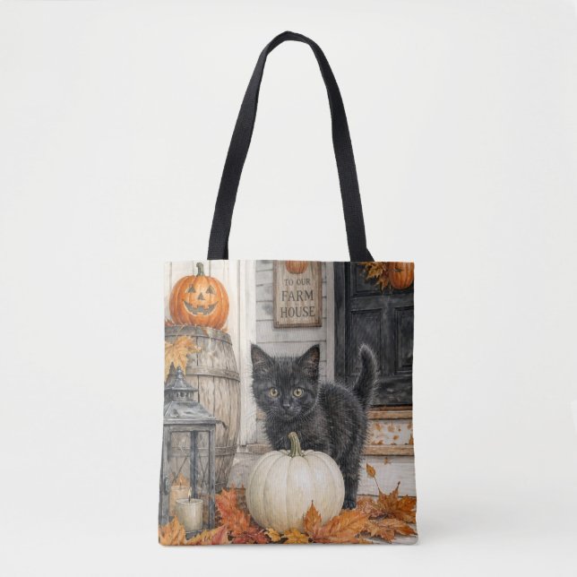 Svart katt och pumpagård Halloween  Tygkasse (Framsida)