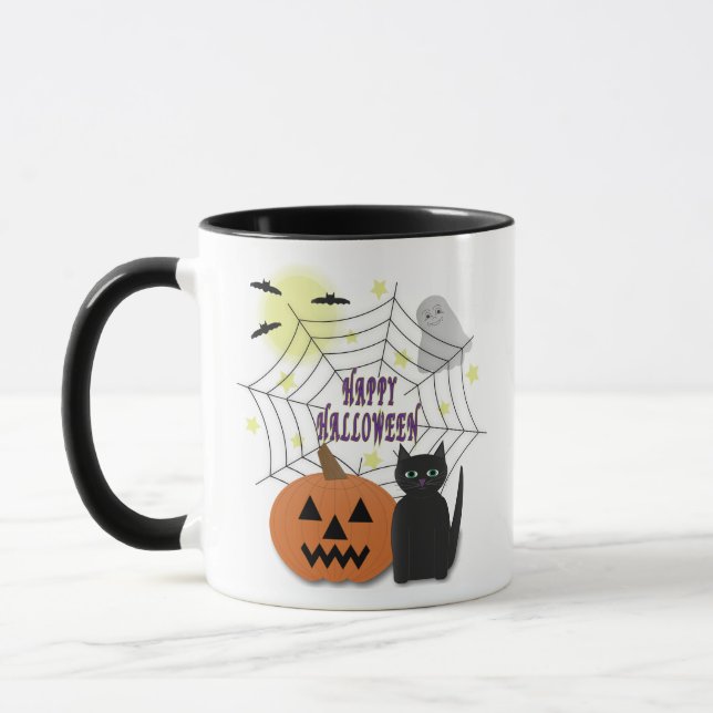 Svart Katt och Pumpkin, inte Scary Halloween Mugg (Vänster)
