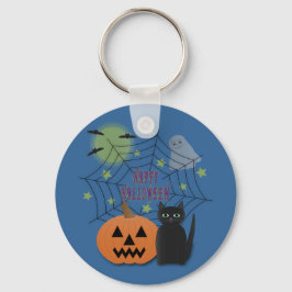 Svart Katt och Pumpkin, inte Scary Halloween Nyckelring