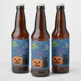 Svart Katt och Pumpkin, inte Scary Halloween Ölflaska Etikett