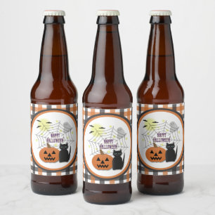 Svart Katt och Pumpkin, inte Scary Halloween Ölflaska Etikett