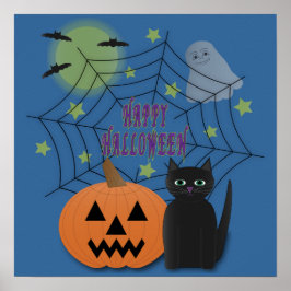 Svart Katt och Pumpkin, inte Scary Halloween Poster