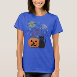 Svart Katt och Pumpkin, inte Scary Halloween T Shirt
