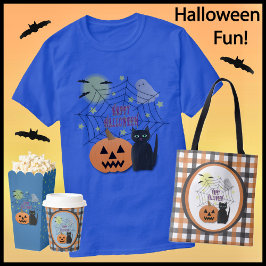 Svart Katt och Pumpkin, inte Scary Halloween T Shirt