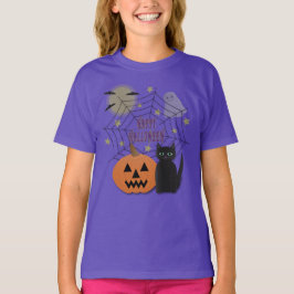 Svart Katt och Pumpkin, inte Scary Halloween T Shirt