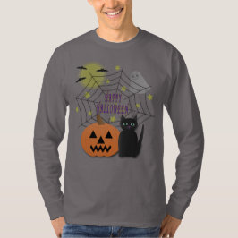 Svart Katt och Pumpkin, inte Scary Halloween T Shirt