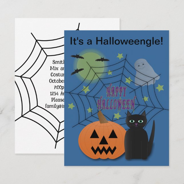 Svart katt och Pumpkin, inte Scary Halloweengle Inbjudningar (Fram/baksida)