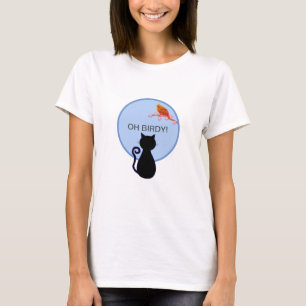 Svart katt och röd fågel t shirt