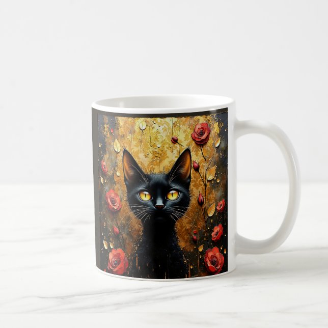 Svart katt och rosor kaffemugg (Höger)