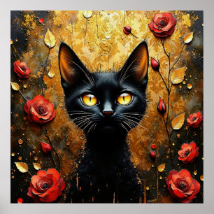 Svart katt och rosor poster