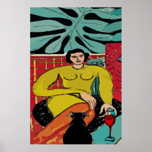 Svart katt och rött vin poster