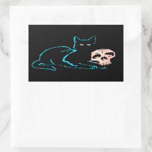 Svart katt- och shulligt Halloween-blankkort Rektangulärt Klistermärke