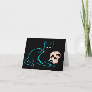Svart katt- och shulligt Halloween-blankkort Tack Kort