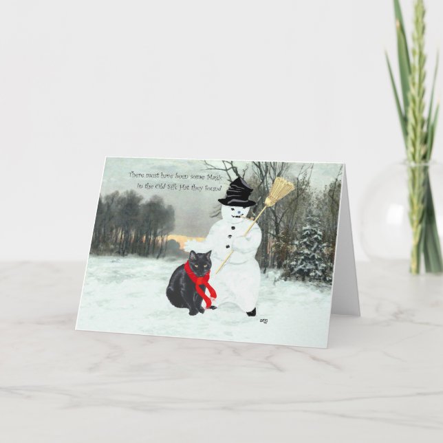 Svart katt och snöman helgkort (Framsida)