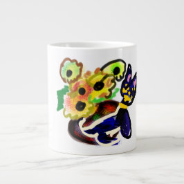 Svart katt och solrosor jumbo mugg