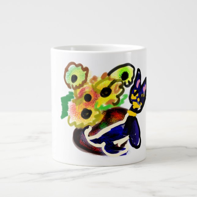 Svart katt och solrosor  jumbo mugg (Framsidan)