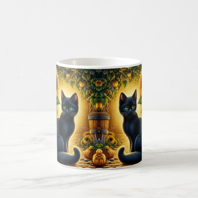 Svart katt och solrosor kaffemugg (Center)
