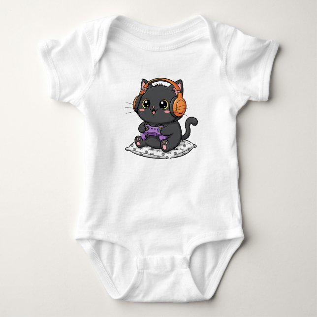 Svart katt- och speläge för Cute Spooky T Shirt (Framsida)