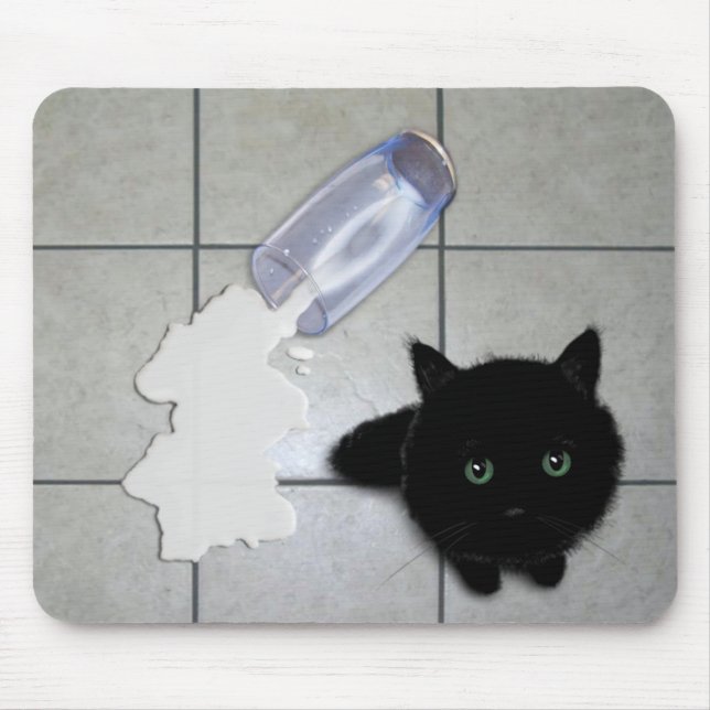 Svart katt och spillt mjölk musmatta (Framsidan)