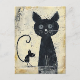 Svart katt och svart mus vykort