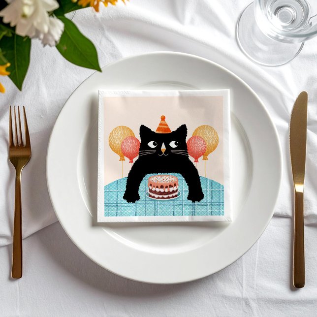 Svart katt och tårta pappersservett (Skapare uppladdad)