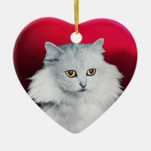 SVART KATT OCH VIT KATT HJÄRTA JULGRANSPRYDNAD KERAMIK