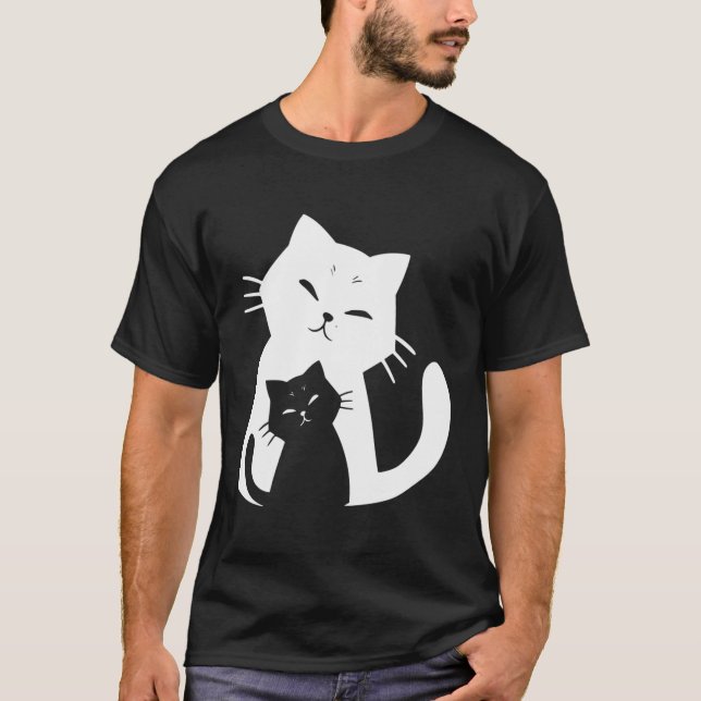 Svart katt och vit katt t shirt (Framsida)