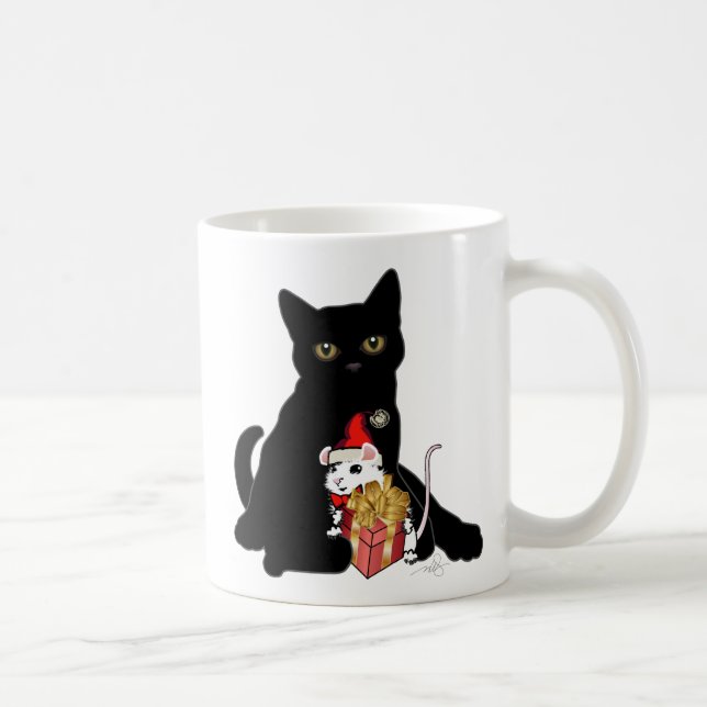 Svart Katt och vit mus jul Kaffemugg (Höger)