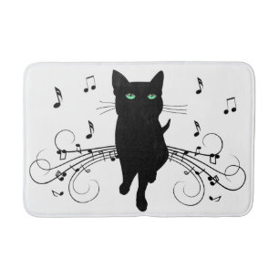 Svart katt omgiven av viskande toner av musik badrumsmatta