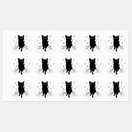 Svart katt omgiven av viskande toner av musik klistermärke