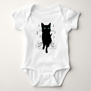 Svart katt omgiven av viskande toner av musik t shirt