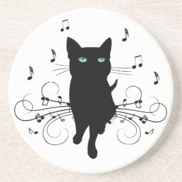 Svart katt omgiven av viskande toner av musik underlägg