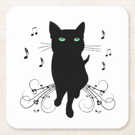 Svart katt omgiven av viskande toner av musik underlägg papper kvadrat