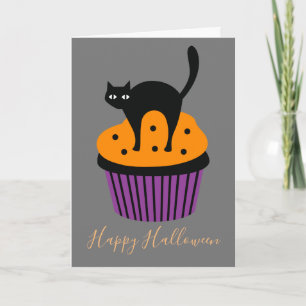 Svart katt orange Halloween tema Kort