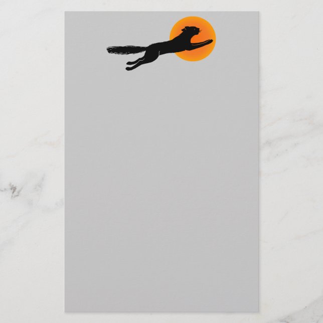 Svart Katt Orange Måne Halloween Pappersvaror Brevpapper (Framsida)
