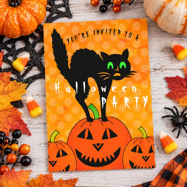 Svart katt orange pumpor Halloween-fest Inbjudan Vykort