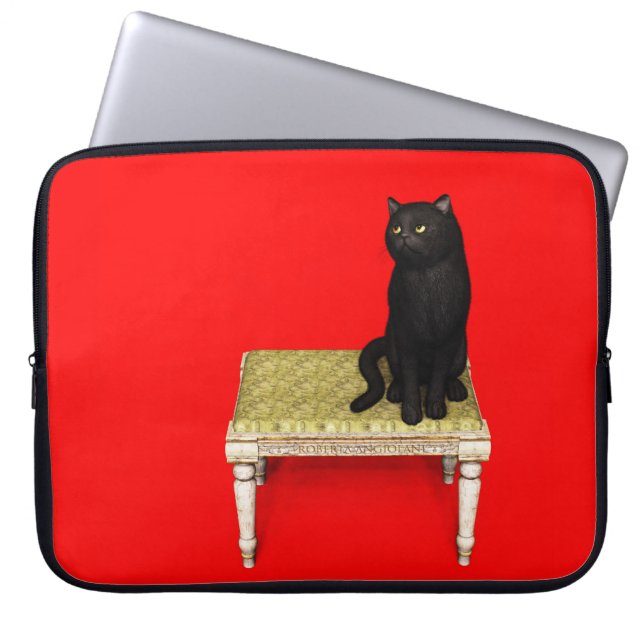 Svart katt på avföringen laptop sleeve (Framsidan)