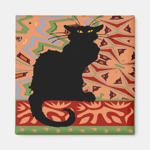 Svart katt på den abstrakt tapeten magnet