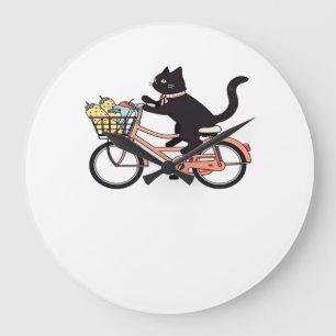 Svart katt på en cykel  Svart kattkonst Klassisk T Stor Klocka