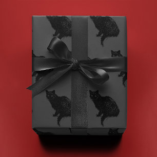 Svart katt på Grått Presentpapper
