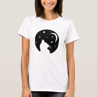 Svart Katt På Halvmåne Halloween Celestial Konst T Shirt