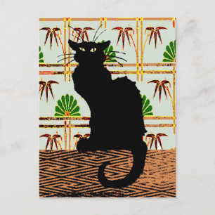 Svart katt på japansk Papper mur Vykort