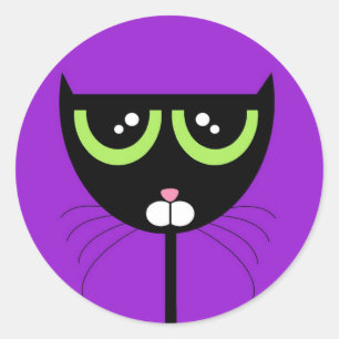 Svart katt på lilor - klistermärke