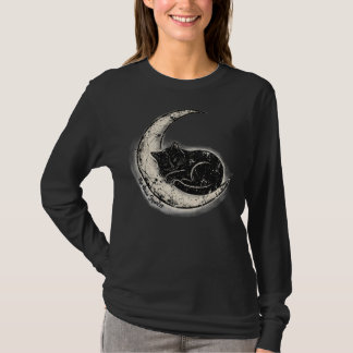 Svart Katt på Månen T-Shirt